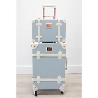Blue vintage carry-on and train case from The Audrey Collection with telescopic handles